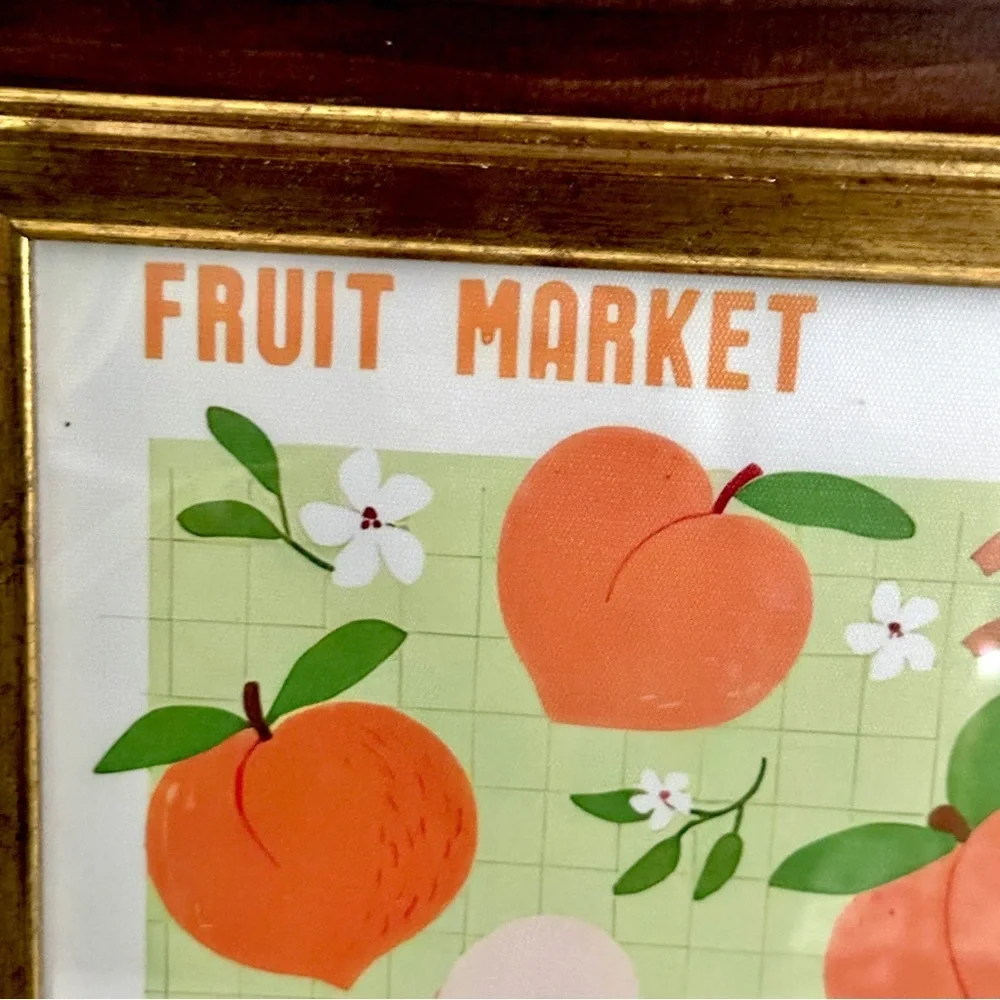 Fruit Market Peaches Retro Canvas Print Gold Framed Wall Hanging Art Flower